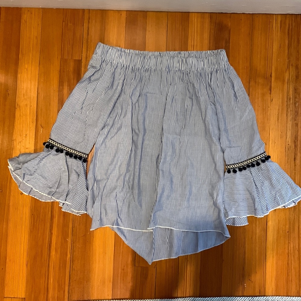 Blue and white stripped off the shoulder top